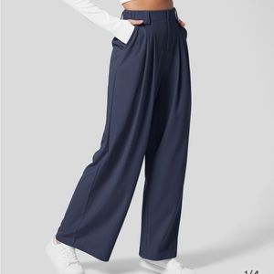 High Waisted Plicated Side Pocket Wide Leg Waffle Work Pants Petite